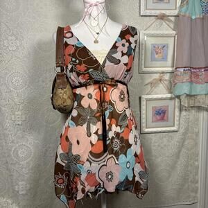 y2k floral coquette tie back blouse with bow detail